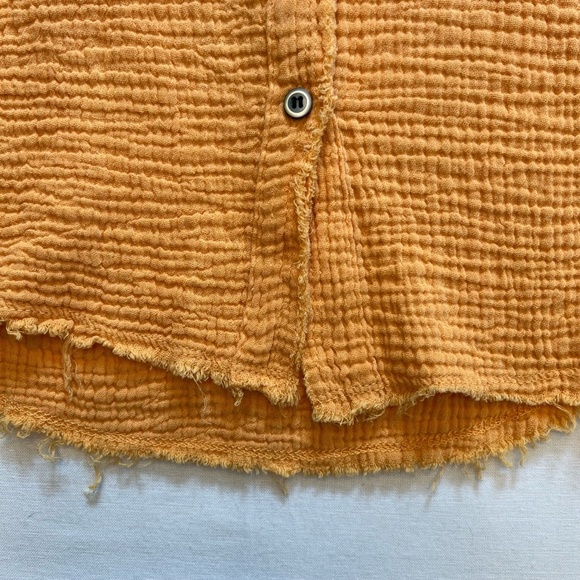 Cherry Cloth Orange Frayed Bohemian 100% Cotton Gauze Button Down Shirt Size M - Picture 8 of 11